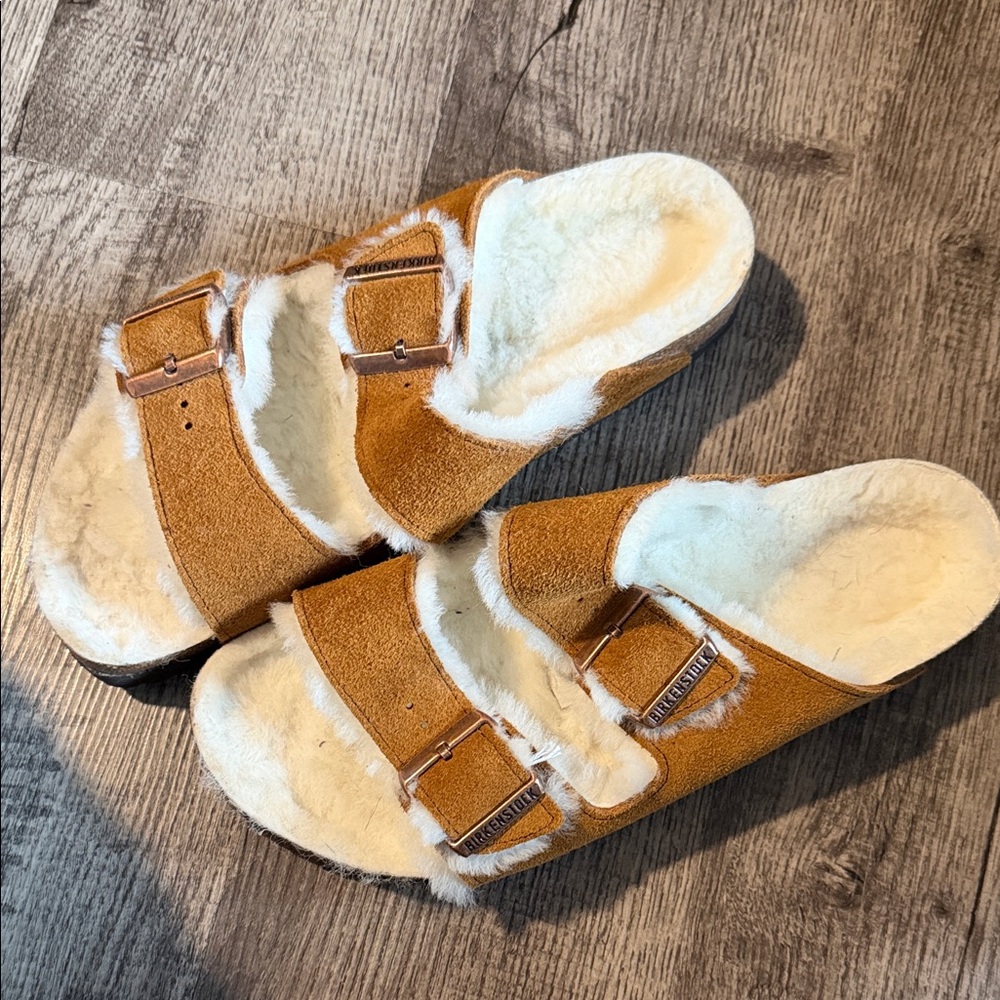 Birkenstock Tan Shearling Sandals